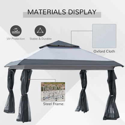 Outsunny Tente instantanée pliable avec auvent pare-soleil à ouverture rapide, 3,6 m x 3,6 m, avec moustiquaire latérale et hauteur réglable sur 3 niveaux.