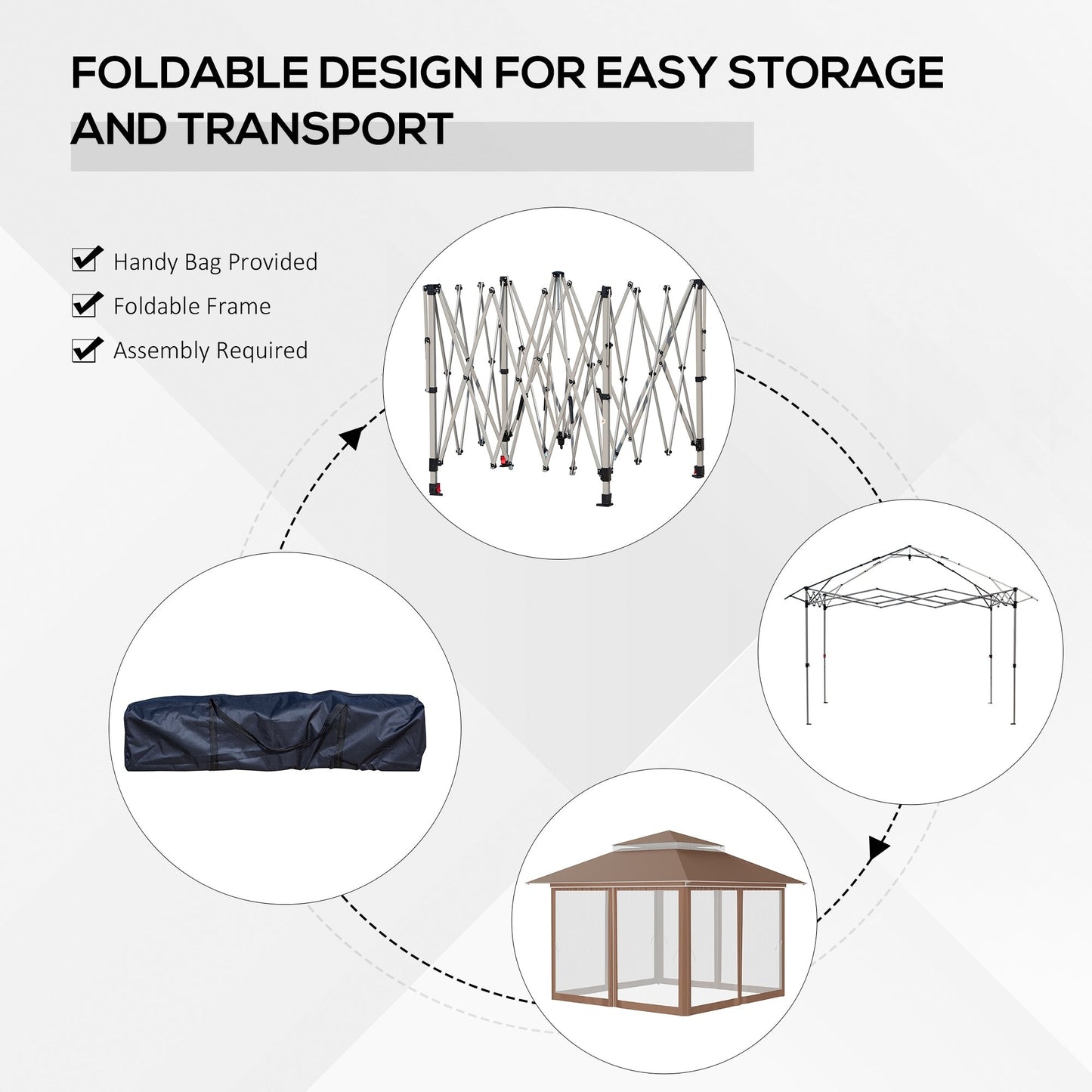 Outsunny Tente instantanée pliable avec auvent pare-soleil à ouverture rapide, 3,6 m x 3,6 m, avec moustiquaire latérale et hauteur réglable sur 3 niveaux.