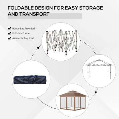 Outsunny Tente instantanée pliable avec auvent pare-soleil à ouverture rapide, 3,6 m x 3,6 m, avec moustiquaire latérale et hauteur réglable sur 3 niveaux.