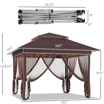 Outsunny Tente instantanée pliable avec auvent pare-soleil à ouverture rapide, 3,6 m x 3,6 m, avec moustiquaire latérale et hauteur réglable sur 3 niveaux.