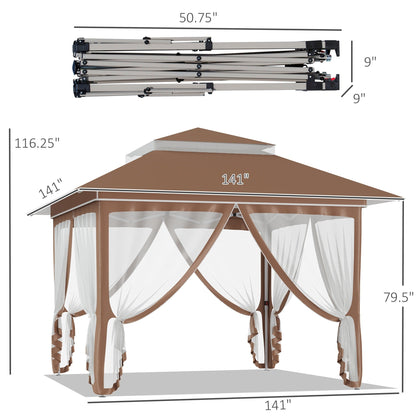 Outsunny Tente instantanée pliable avec auvent pare-soleil à ouverture rapide, 3,6 m x 3,6 m, avec moustiquaire latérale et hauteur réglable sur 3 niveaux.