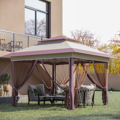 Outsunny Tente instantanée pliable avec auvent pare-soleil à ouverture rapide, 3,6 m x 3,6 m, avec moustiquaire latérale et hauteur réglable sur 3 niveaux.