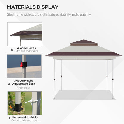 Outsunny Tente instantanée pliable avec auvent pare-soleil à ouverture rapide, 3,6 m x 3,6 m, avec moustiquaire latérale et hauteur réglable sur 3 niveaux.