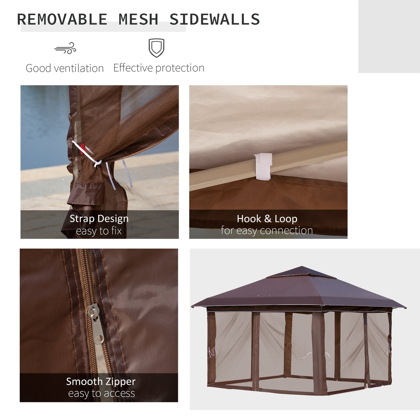 Outsunny Tente instantanée pliable avec auvent pare-soleil à ouverture rapide, 3,6 m x 3,6 m, avec moustiquaire latérale et hauteur réglable sur 3 niveaux.