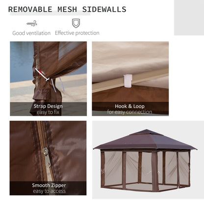 Outsunny Tente instantanée pliable avec auvent pare-soleil à ouverture rapide, 3,6 m x 3,6 m, avec moustiquaire latérale et hauteur réglable sur 3 niveaux.