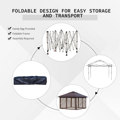 Outsunny Tente instantanée pliable avec auvent pare-soleil à ouverture rapide, 3,6 m x 3,6 m, avec moustiquaire latérale et hauteur réglable sur 3 niveaux.