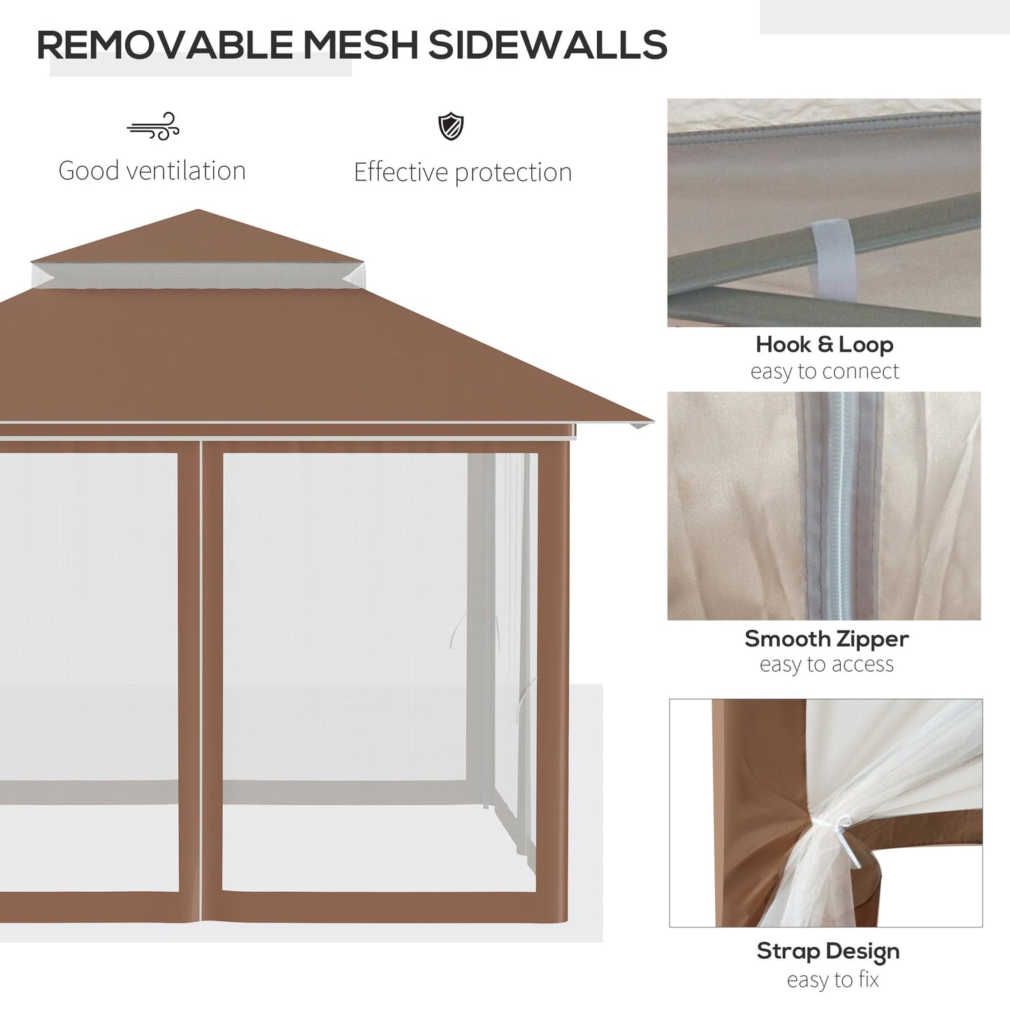 Outsunny Tente instantanée pliable avec auvent pare-soleil à ouverture rapide, 3,6 m x 3,6 m, avec moustiquaire latérale et hauteur réglable sur 3 niveaux.