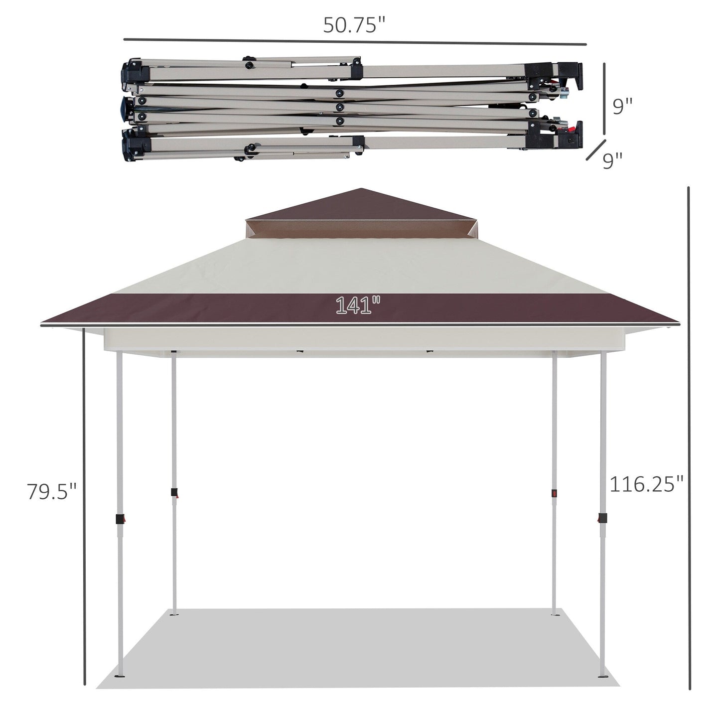 Outsunny Tente instantanée pliable avec auvent pare-soleil à ouverture rapide, 3,6 m x 3,6 m, avec moustiquaire latérale et hauteur réglable sur 3 niveaux.