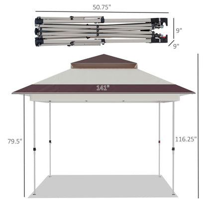 Outsunny Tente instantanée pliable avec auvent pare-soleil à ouverture rapide, 3,6 m x 3,6 m, avec moustiquaire latérale et hauteur réglable sur 3 niveaux.