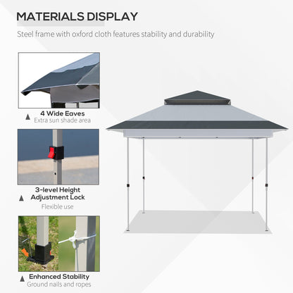 Outsunny Tente instantanée pliable avec auvent pare-soleil à ouverture rapide, 3,6 m x 3,6 m, avec moustiquaire latérale et hauteur réglable sur 3 niveaux.