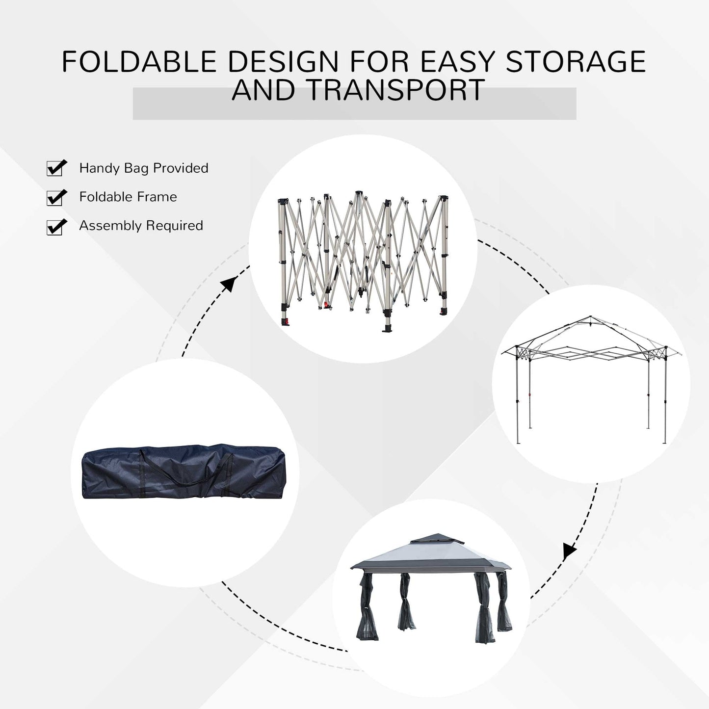 Outsunny Tente instantanée pliable avec auvent pare-soleil à ouverture rapide, 3,6 m x 3,6 m, avec moustiquaire latérale et hauteur réglable sur 3 niveaux.