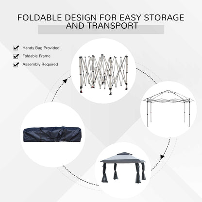 Outsunny Tente instantanée pliable avec auvent pare-soleil à ouverture rapide, 3,6 m x 3,6 m, avec moustiquaire latérale et hauteur réglable sur 3 niveaux.