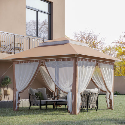 Outsunny Tente instantanée pliable avec auvent pare-soleil à ouverture rapide, 3,6 m x 3,6 m, avec moustiquaire latérale et hauteur réglable sur 3 niveaux.
