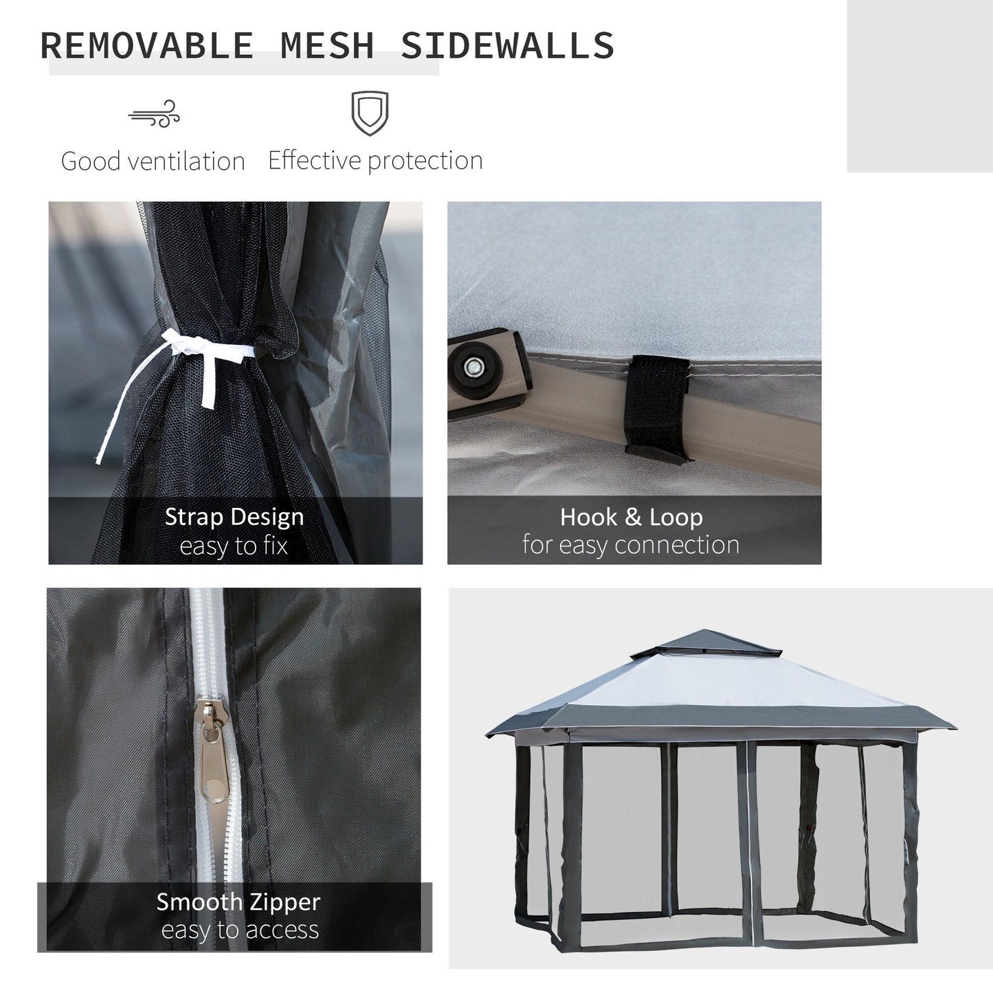 Outsunny Tente instantanée pliable avec auvent pare-soleil à ouverture rapide, 3,6 m x 3,6 m, avec moustiquaire latérale et hauteur réglable sur 3 niveaux.