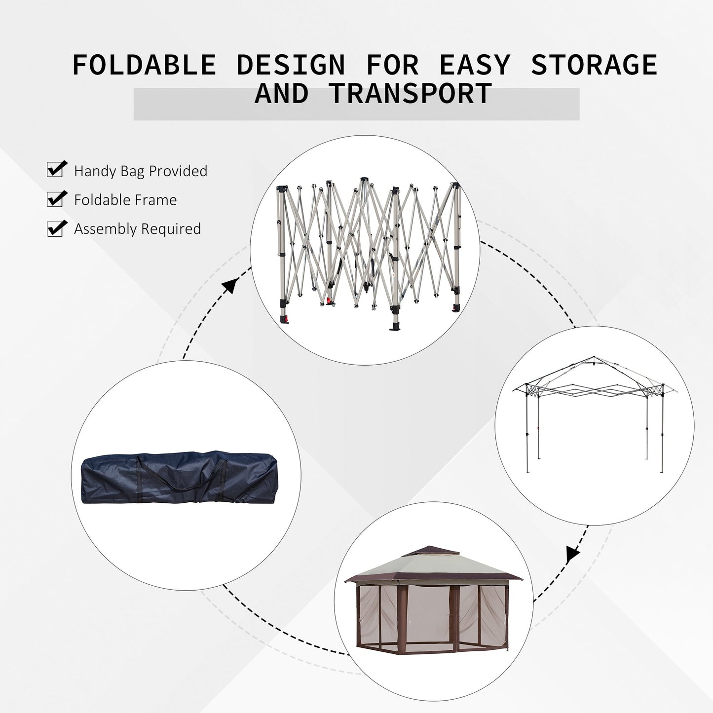 Outsunny Tente instantanée pliable avec auvent pare-soleil à ouverture rapide, 3,6 m x 3,6 m, avec moustiquaire latérale et hauteur réglable sur 3 niveaux.