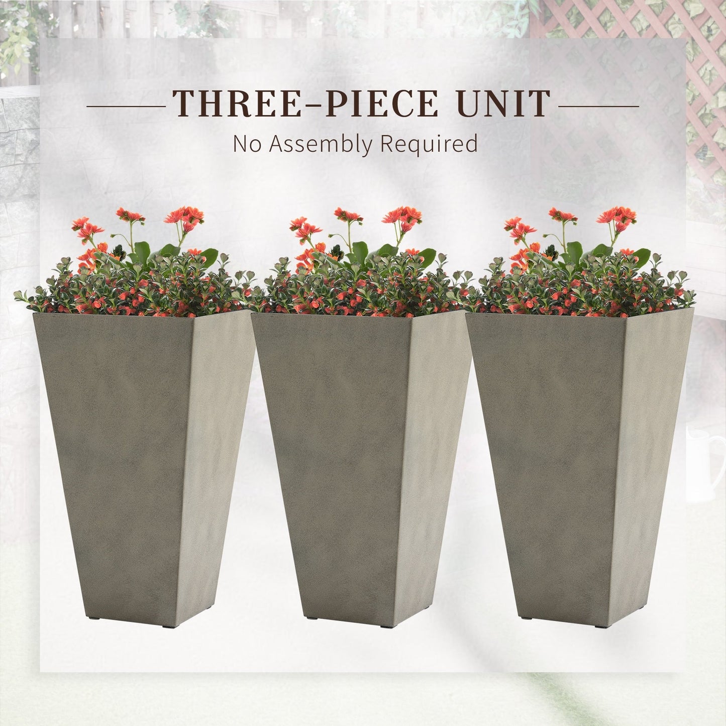 Outsunny Lot de 3 grands pots de fleurs en plastique de 71 cm, jardinières de jardin en plastique pour l'intérieur et l'extérieur, pour entrée, patio, cour