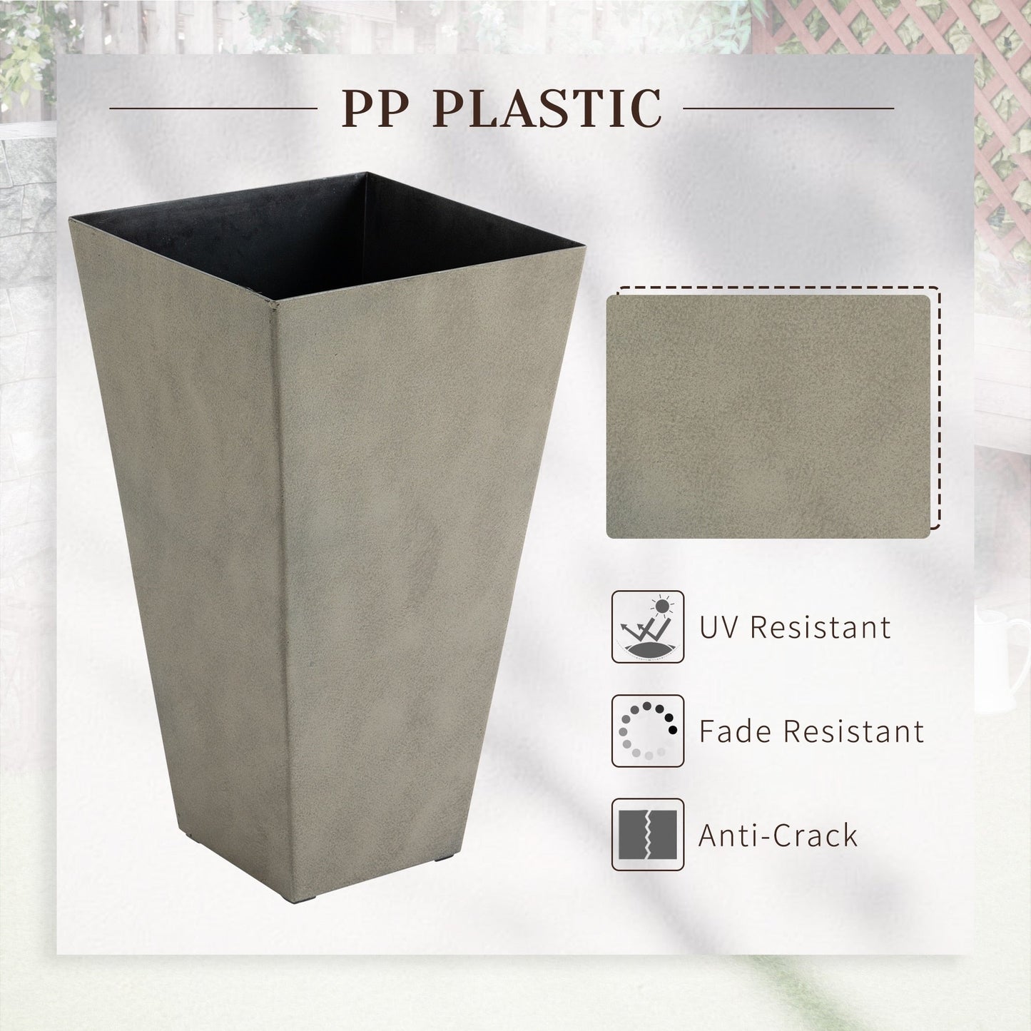 Outsunny Lot de 3 grands pots de fleurs en plastique de 71 cm, jardinières de jardin en plastique pour l'intérieur et l'extérieur, pour entrée, patio, cour