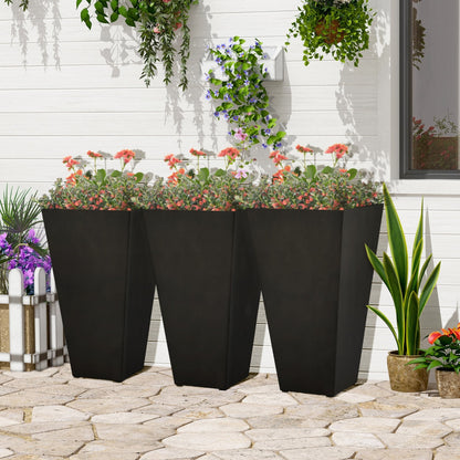 Outsunny Lot de 3 grands pots de fleurs en plastique de 71 cm, jardinières de jardin en plastique pour l'intérieur et l'extérieur, pour entrée, patio, cour