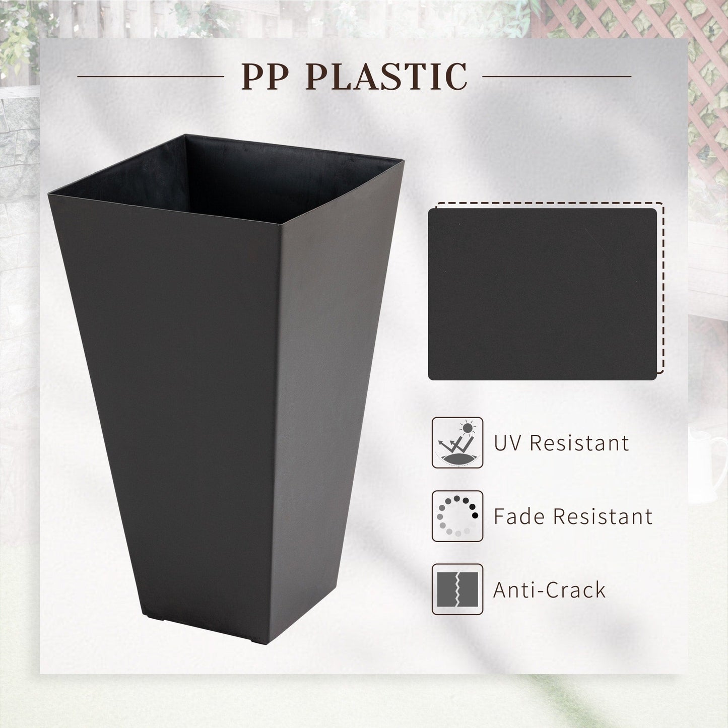 Outsunny Lot de 3 grands pots de fleurs en plastique de 71 cm, jardinières de jardin en plastique pour l'intérieur et l'extérieur, pour entrée, patio, cour