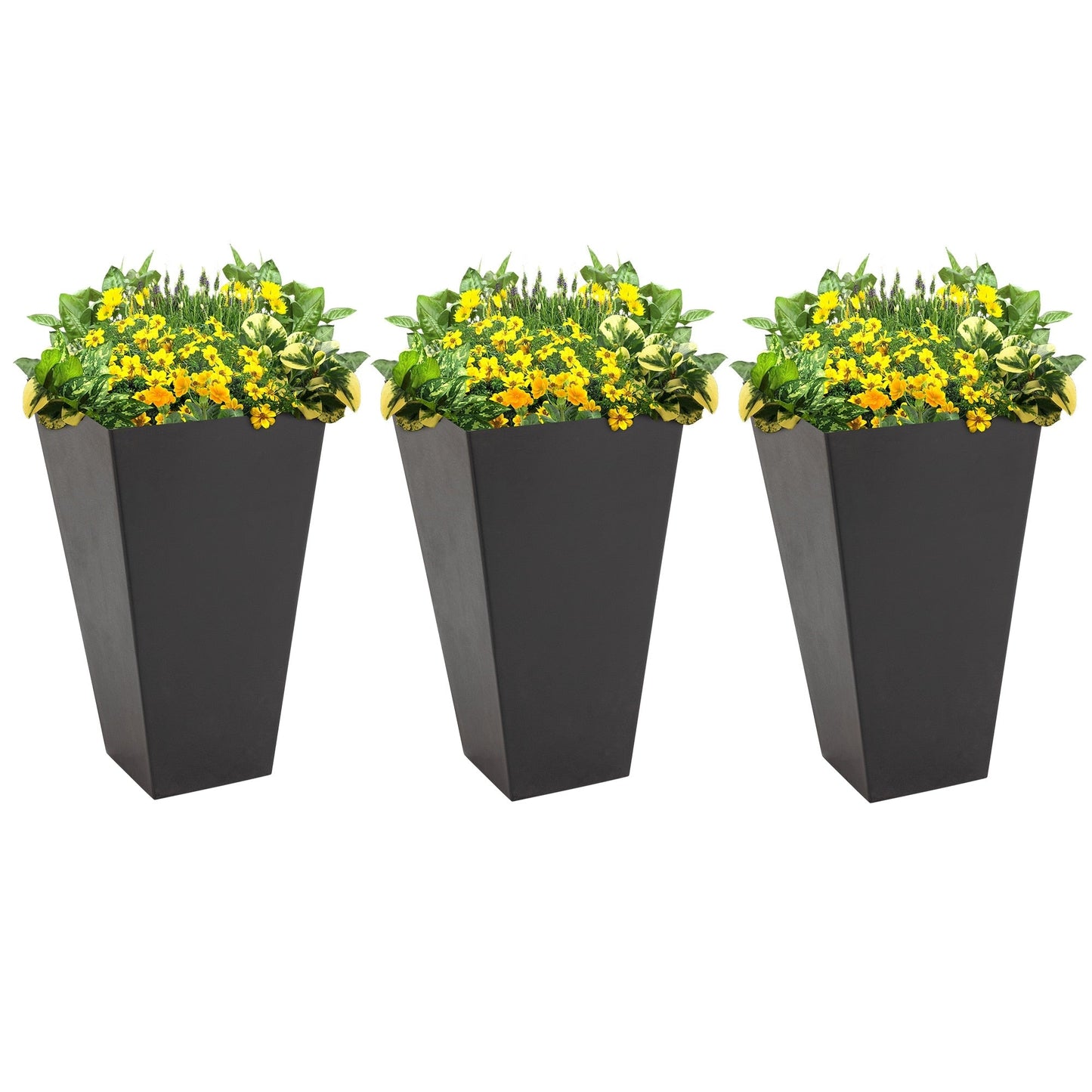 Outsunny Lot de 3 grands pots de fleurs en plastique de 71 cm, jardinières de jardin en plastique pour l'intérieur et l'extérieur, pour entrée, patio, cour
