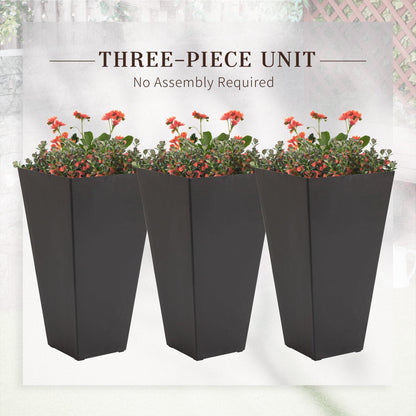 Outsunny Lot de 3 grands pots de fleurs en plastique de 71 cm, jardinières de jardin en plastique pour l'intérieur et l'extérieur, pour entrée, patio, cour