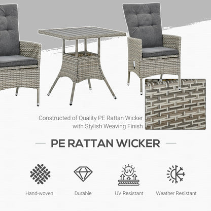 Outsunny Ensemble de canapé en rotin PE pour patio, 3 pièces, chaises inclinables d'extérieur, table basse en plastique imitation bois