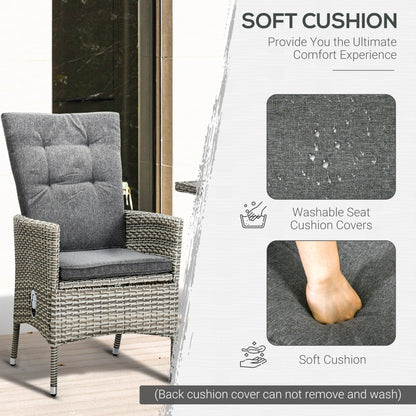 Outsunny Ensemble de canapé en rotin PE pour patio, 3 pièces, chaises inclinables d'extérieur, table basse en plastique imitation bois