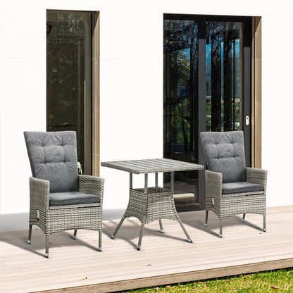 Outsunny Ensemble de canapé en rotin PE pour patio, 3 pièces, chaises inclinables d'extérieur, table basse en plastique imitation bois