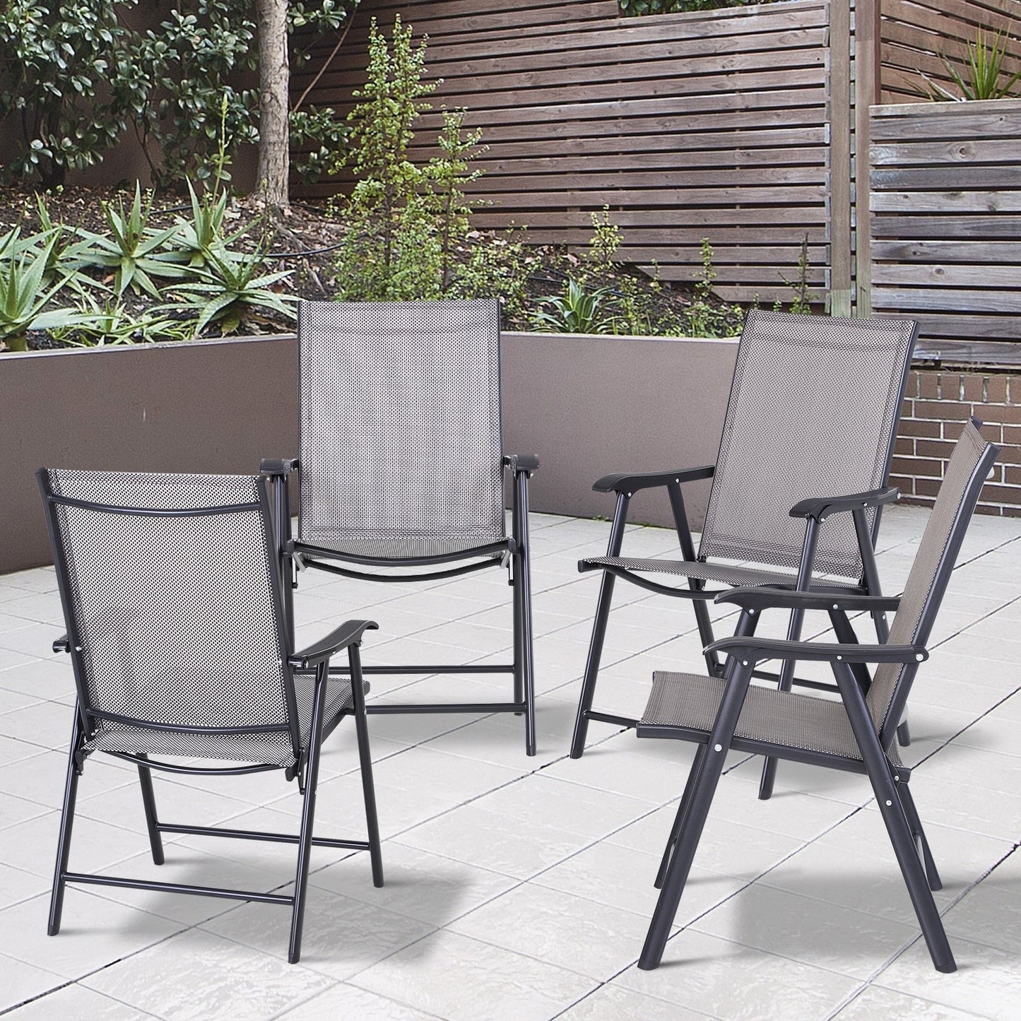 Outsunny Ensemble de 4 chaises de jardin pliantes avec un design simple et chic, confortables pour la terrasse, le jardin, la cour et les voyages.