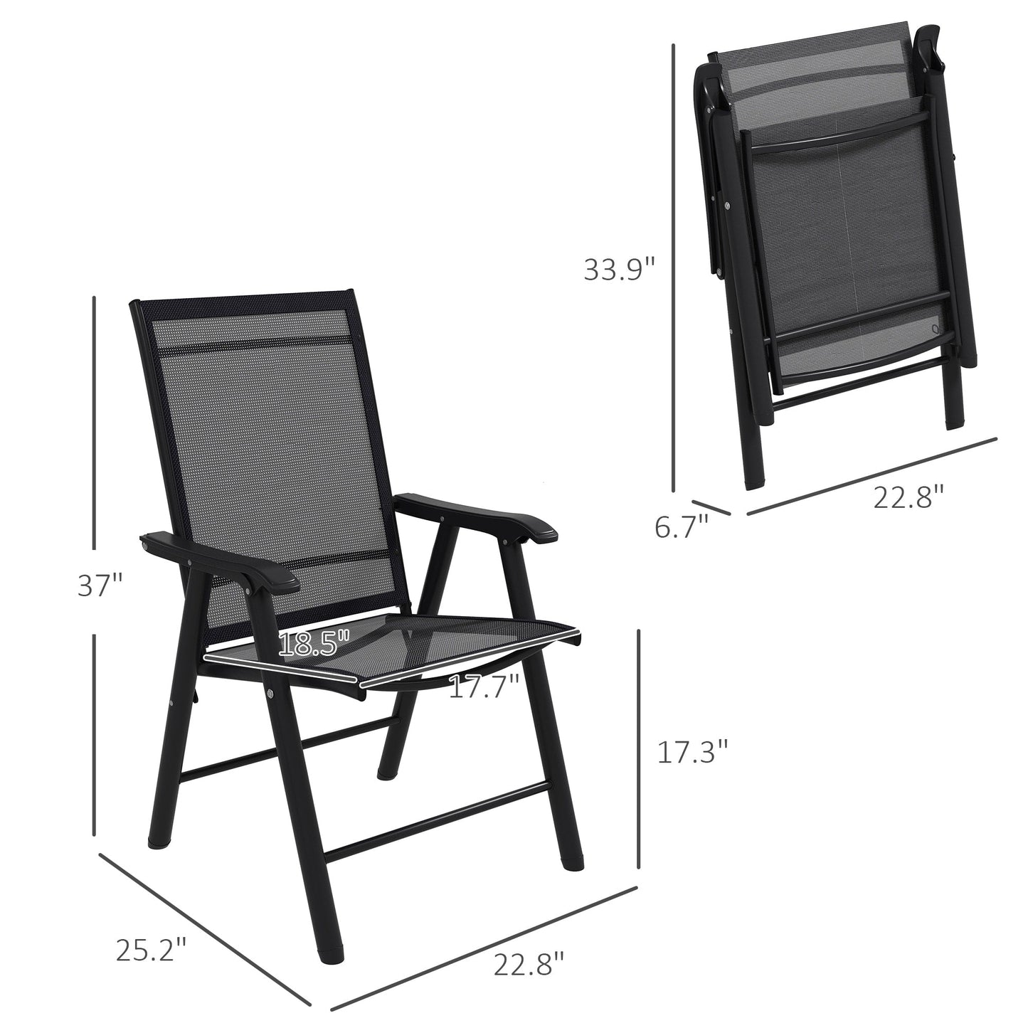 Outsunny Ensemble de 4 chaises de jardin pliantes avec un design simple et chic, confortables pour la terrasse, le jardin, la cour et les voyages.