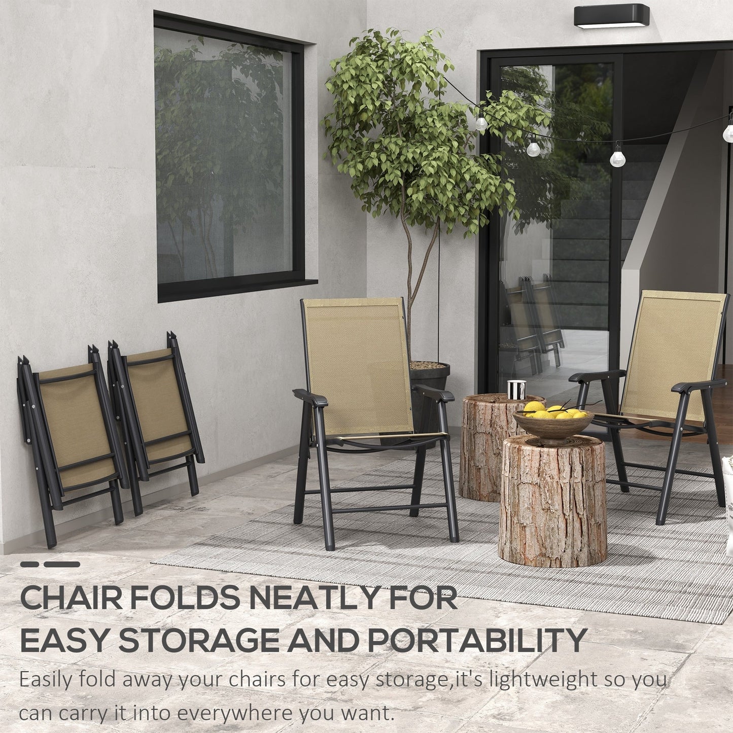 Outsunny Ensemble de 4 chaises de jardin pliantes avec un design simple et chic, confortables pour la terrasse, le jardin, la cour et les voyages.