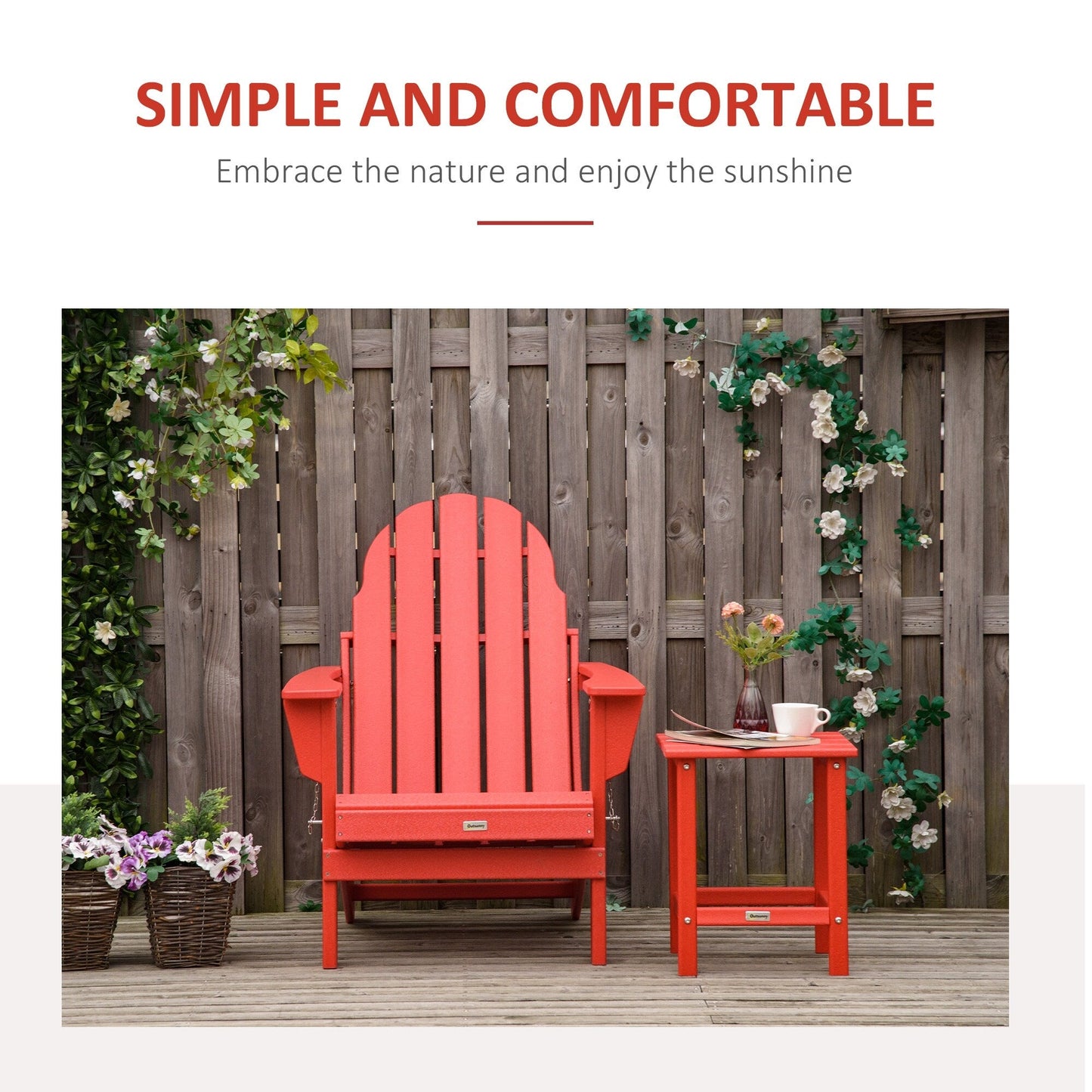 Chaise de plage pliante Outsunny Adirondack, chaise longue en plastique HDPE pour extérieur, résistante aux intempéries, pour patio, terrasse et mobilier de jardin.