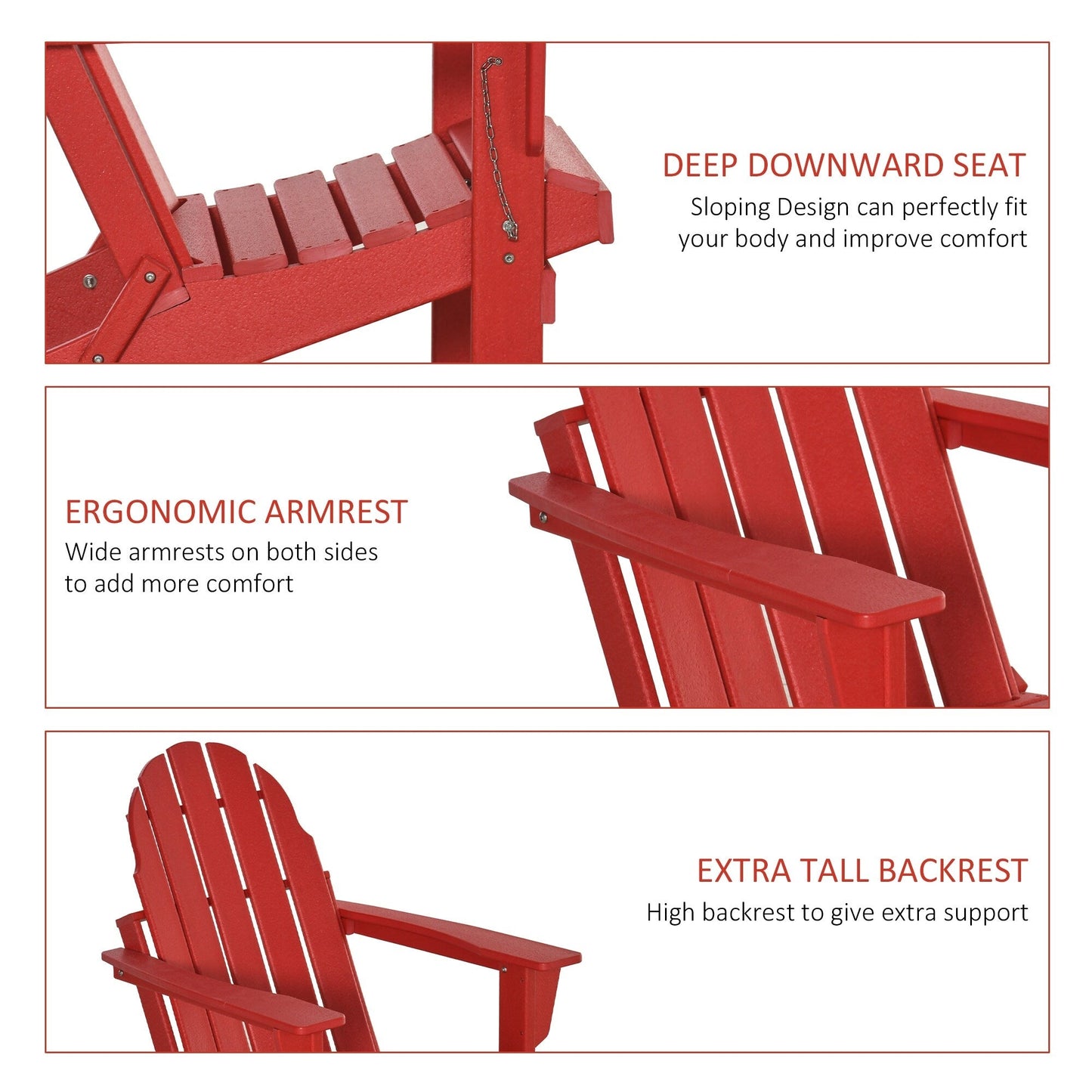 Chaise de plage pliante Outsunny Adirondack, chaise longue en plastique HDPE pour extérieur, résistante aux intempéries, pour patio, terrasse et mobilier de jardin.