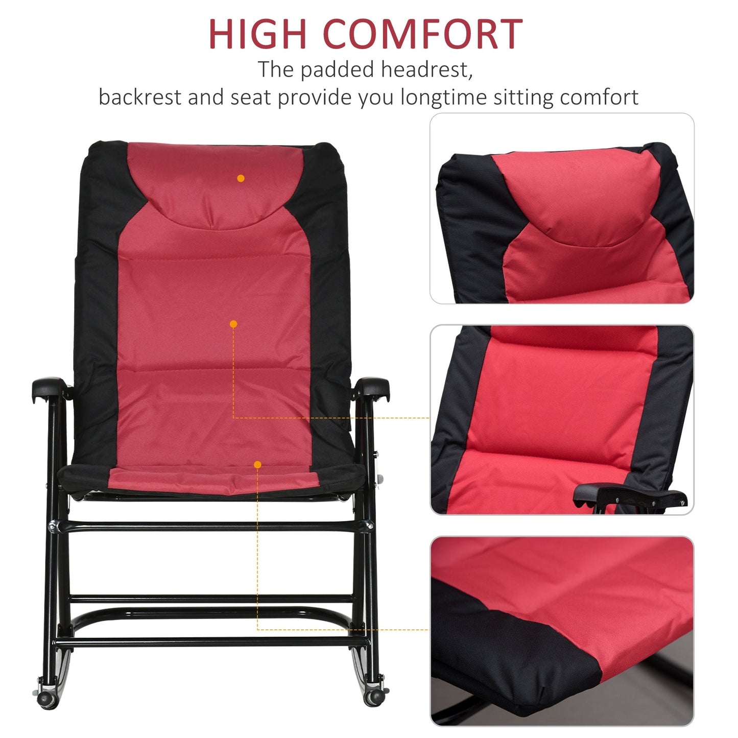 Outsunny Ensemble de chaise basculante pliante avec siège et dossier rembourrés, coussin