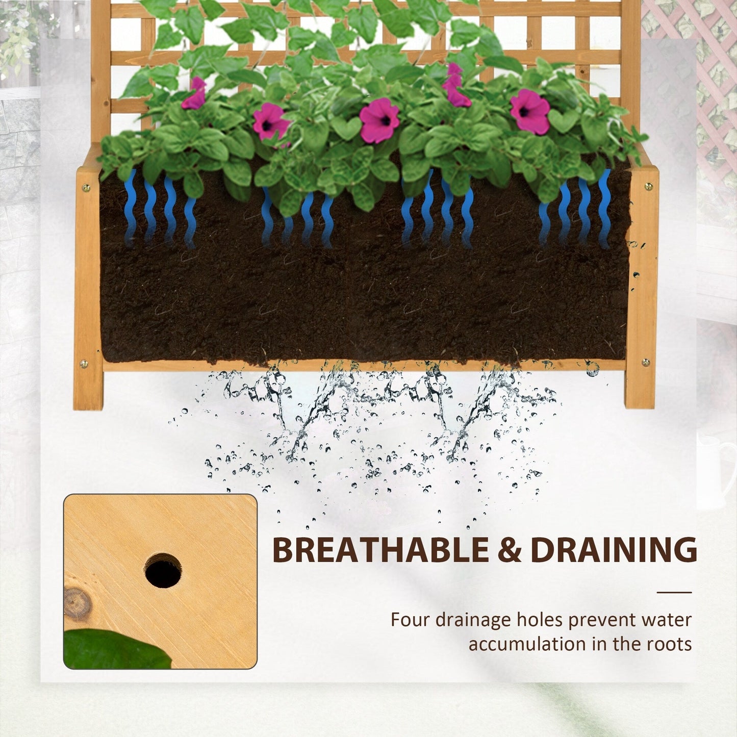 Outsunny Planter en Bois avec Treillis, Bac à Jardin surélevé pour Plantes Grimpantes avec Trou de Drainage et Toit