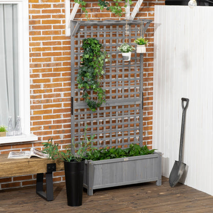 Outsunny Planter en Bois avec Treillis, Bac à Jardin surélevé pour Plantes Grimpantes avec Trou de Drainage et Toit