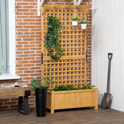 Outsunny Planter en Bois avec Treillis, Bac à Jardin surélevé pour Plantes Grimpantes avec Trou de Drainage et Toit
