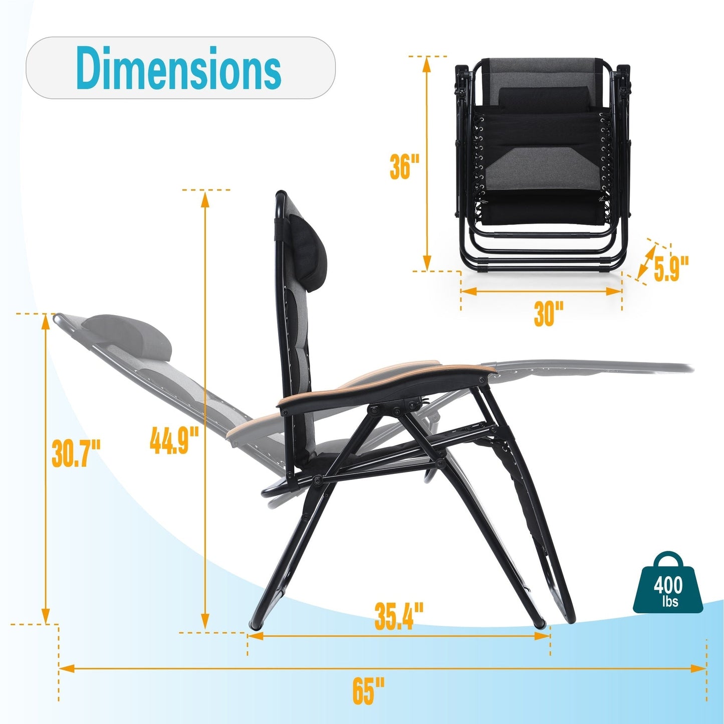 Fauteuil XL surdimensionné à dossier inclinable, avec accoudoirs larges, zéro gravité, rembourré et porte-gobelets - N/A