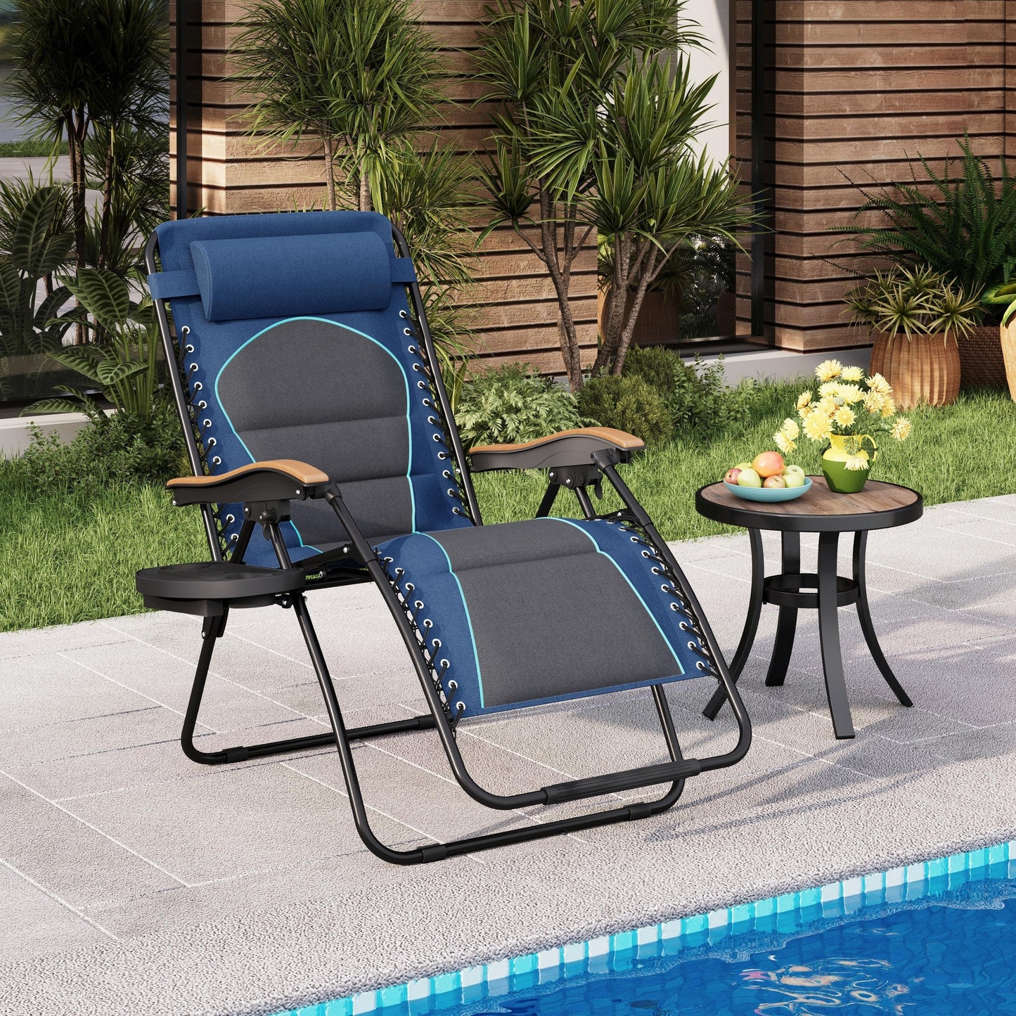 Fauteuil XL surdimensionné à dossier inclinable, avec accoudoirs larges, zéro gravité, rembourré et porte-gobelets - N/A