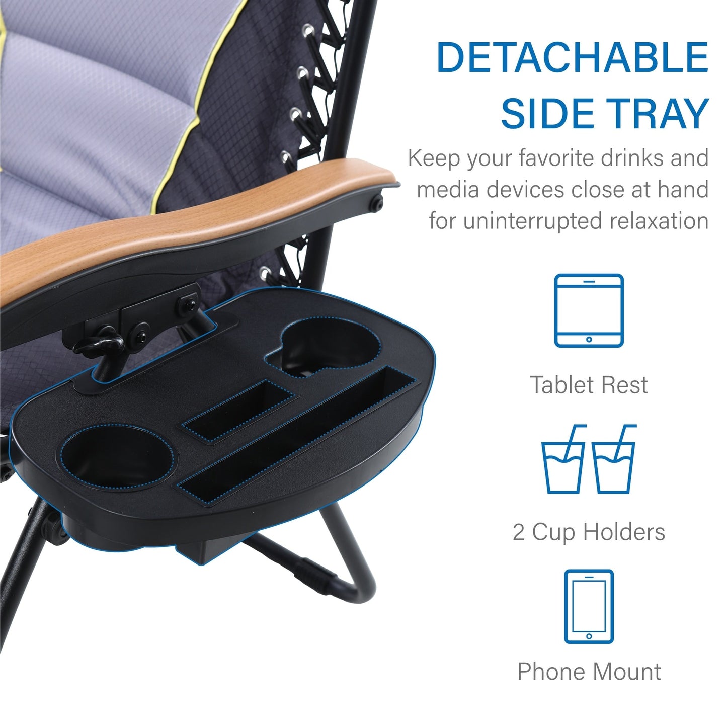 Fauteuil XL surdimensionné à dossier inclinable, avec accoudoirs larges, zéro gravité, rembourré et porte-gobelets - N/A