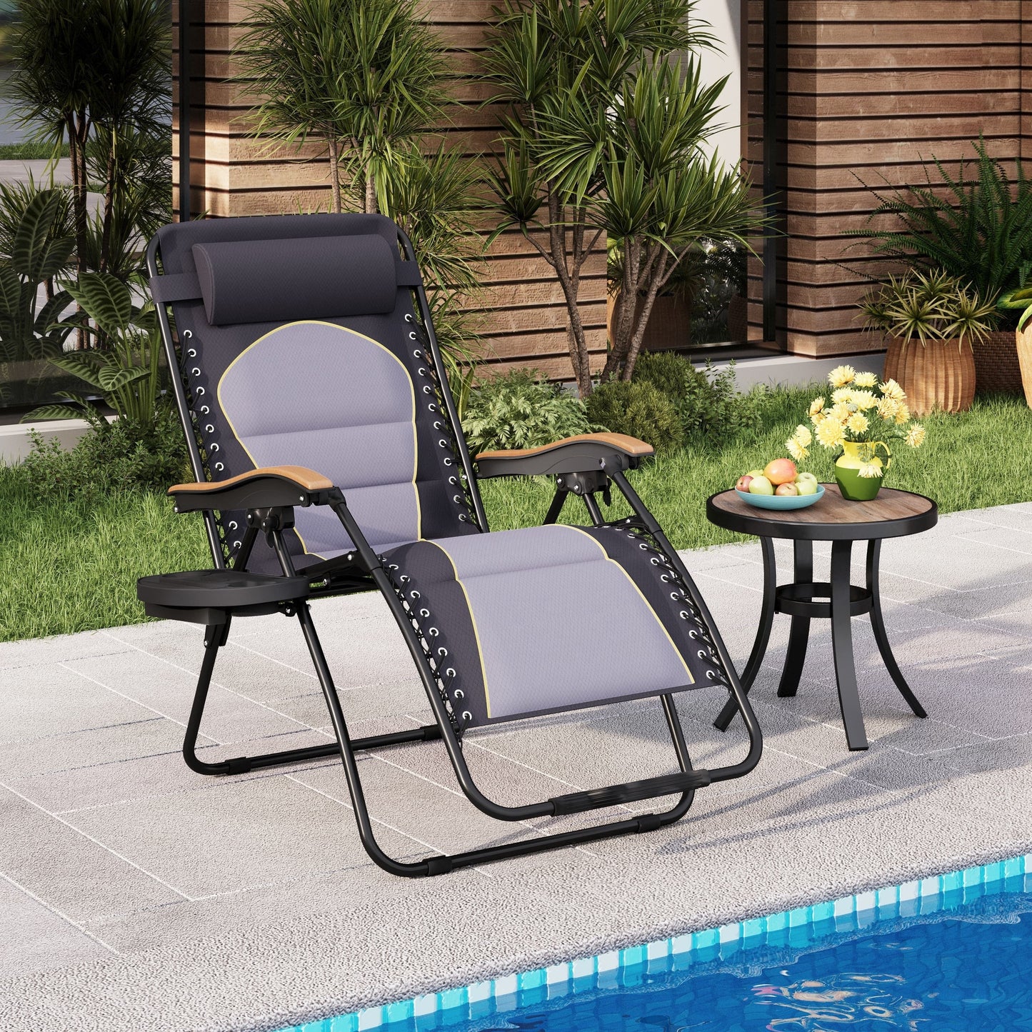 Fauteuil XL surdimensionné à dossier inclinable, avec accoudoirs larges, zéro gravité, rembourré et porte-gobelets - N/A