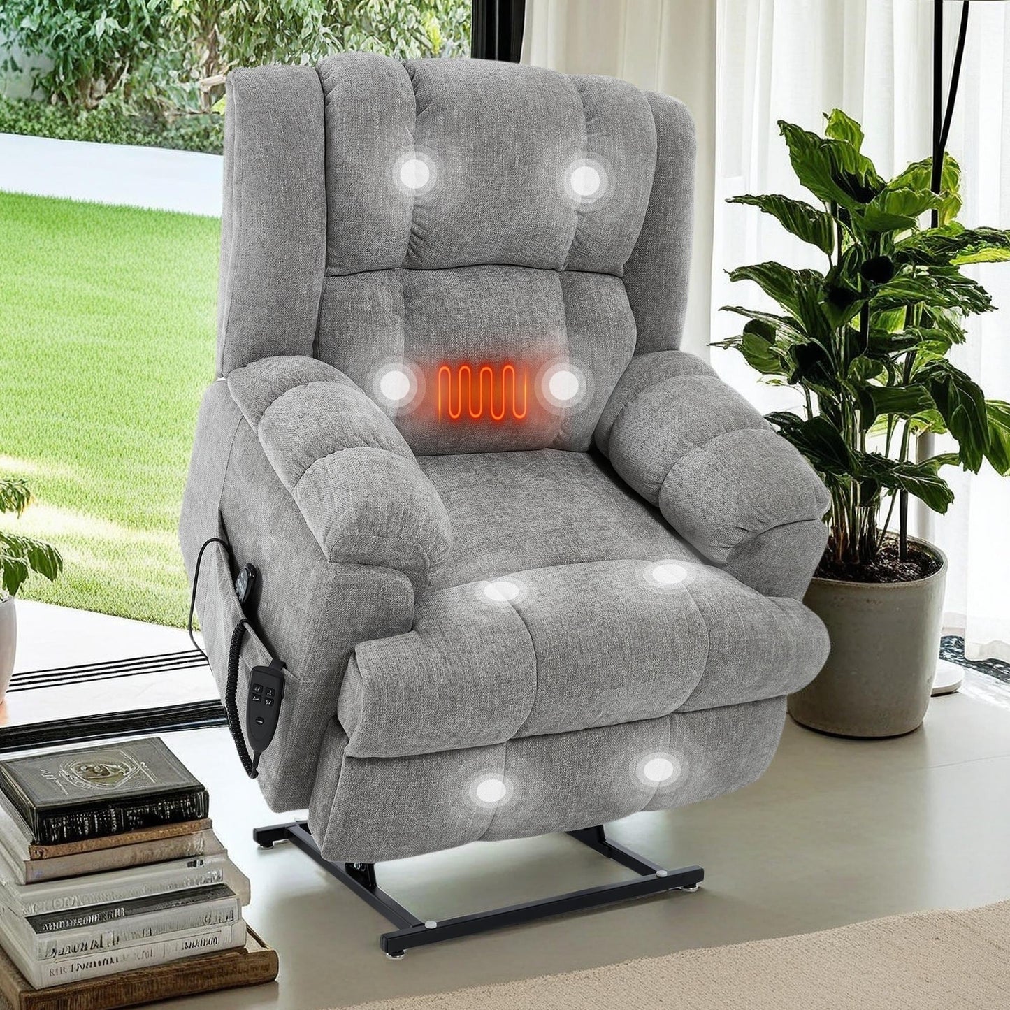 Fauteuil inclinable surélevé en chenille avec massage et chauffage lombaire, inclinaison infinie.