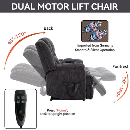 Fauteuil inclinable surélevé en chenille avec massage et chauffage lombaire, inclinaison infinie.