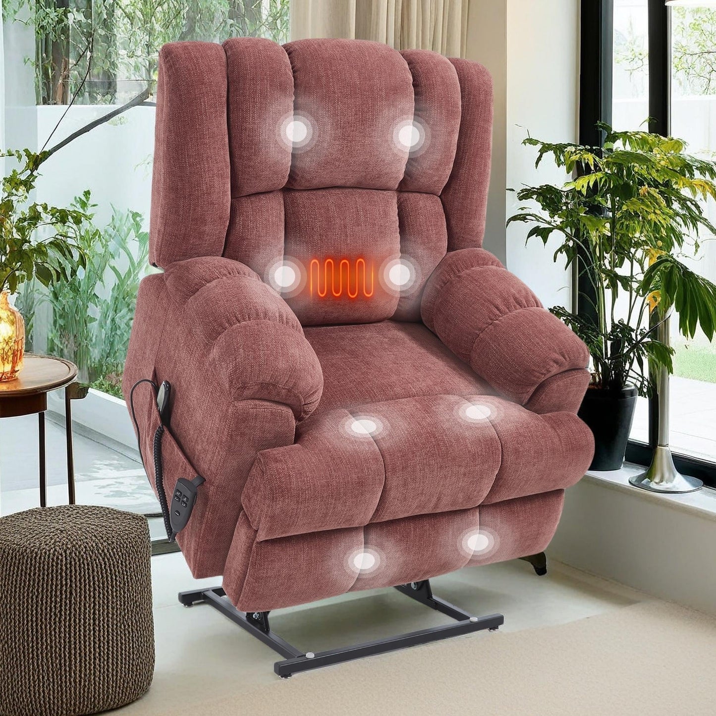 Fauteuil inclinable surélevé en chenille avec massage et chauffage lombaire, inclinaison infinie.