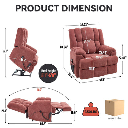 Fauteuil inclinable surélevé en chenille avec massage et chauffage lombaire, inclinaison infinie.