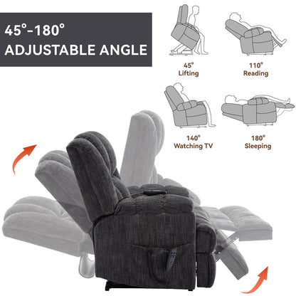 Fauteuil inclinable surélevé en chenille avec massage et chauffage lombaire, inclinaison infinie.