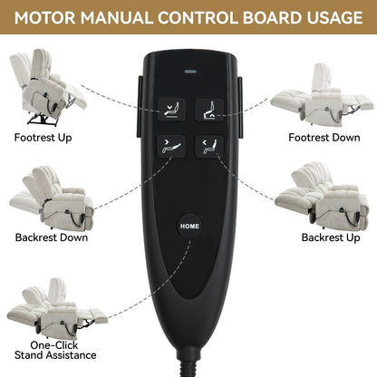 Fauteuil inclinable surélevé en chenille avec massage et chauffage lombaire, inclinaison infinie.