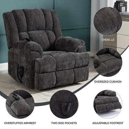 Fauteuil inclinable surélevé en chenille avec massage et chauffage lombaire, inclinaison infinie.