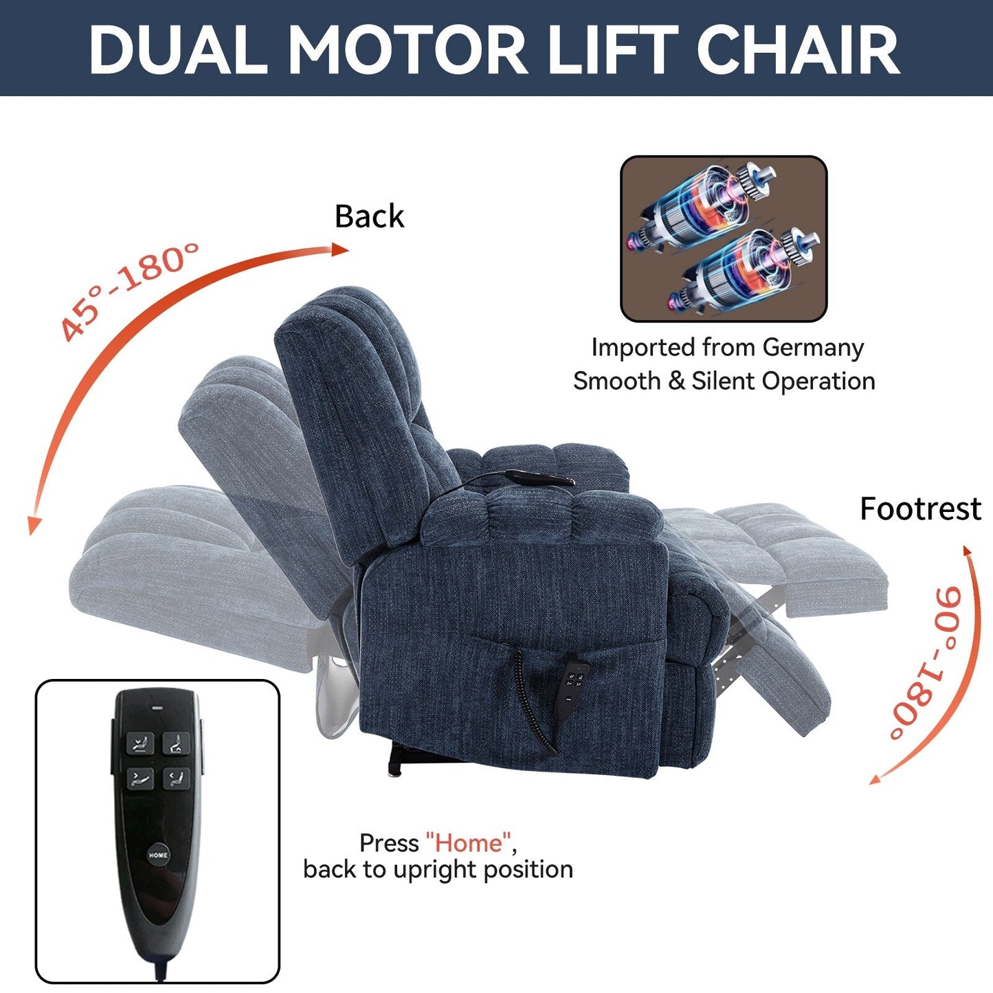 Fauteuil inclinable surélevé en chenille avec massage et chauffage lombaire, inclinaison infinie.
