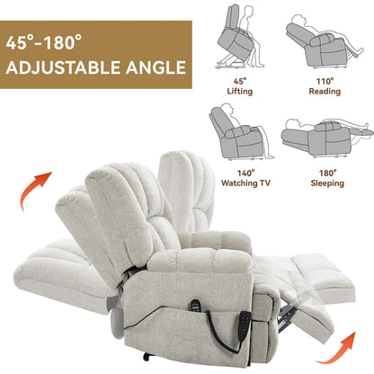 Fauteuil inclinable surélevé en chenille avec massage et chauffage lombaire, inclinaison infinie.
